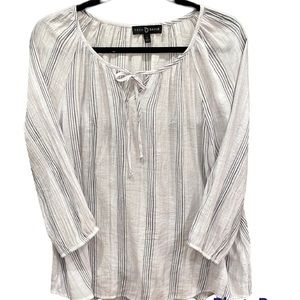 Women’s, Size Large, Blouse, White with blueish gray pin stripes. Good u…